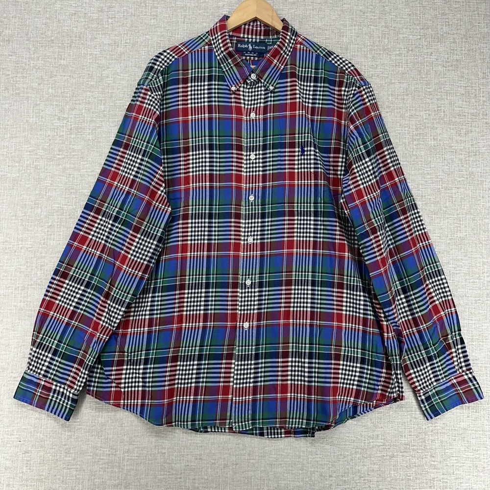 Ralph Lauren Custom Fit Shirt Mens 2XL Multicolor Plaid Long Sleeve Button Down